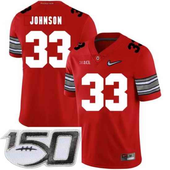 Ohio State Buckeyes 33 Pete Johnson Red Diamond Nike Logo College Football Stitched 150th Anniversary Patch Jersey